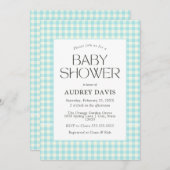 クラシックブルーギンガムボーイベビーシャワー 招待状 (正面/裏面)