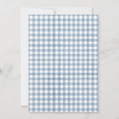 クラシックブルーギンガムラトルボーイ赤ちゃんシャワー サンキューカード (裏面)