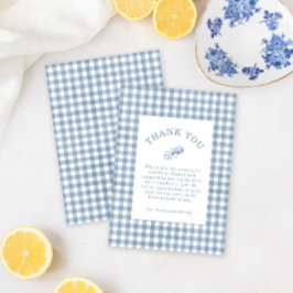 クラシックブルーギンガムラトルボーイ赤ちゃんシャワー サンキューカード