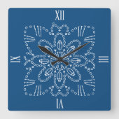 クラシックブルークロチェットチャートスクエアウォールクロック スクエア壁時計 (正面)