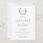 クラシックブルーグレイフローラボホ結婚式招待状 招待状 (正面)