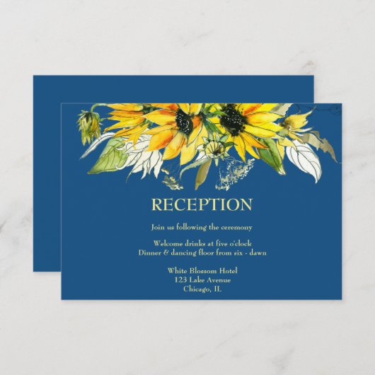 クラシックブルーサンフラワー披露宴カード 出欠カード (正面/裏面)