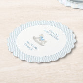 クラシックブルーシンプルロッキングホース男の子ベイビーシャワー ペーパーコースター (アングル)