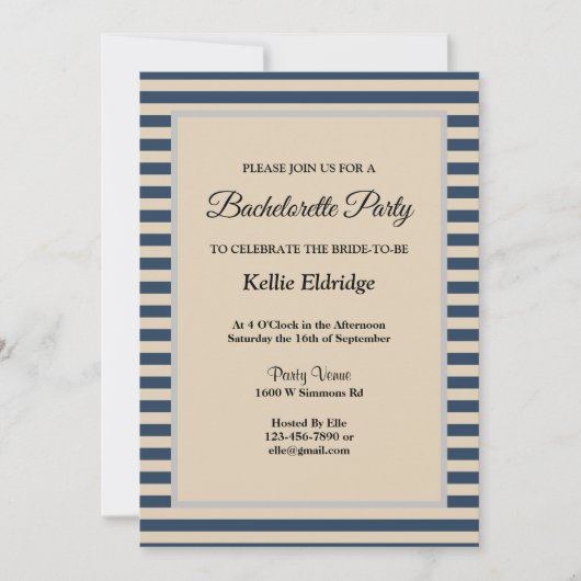 クラシックブルーストライプバチェロレッテ 招待状 (正面)