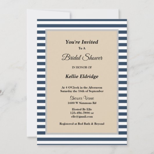 クラシックブルーストライプブライダルシャワー 招待状 (正面)