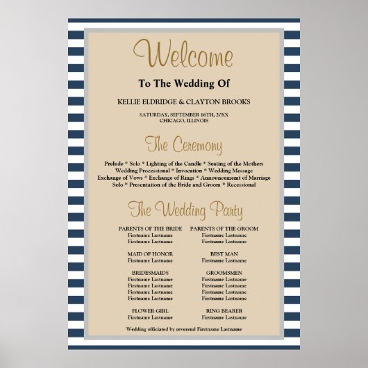 クラシックブルーストライプ結婚式 プログラム ポスター (正面)