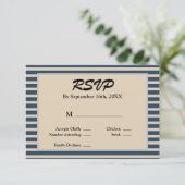 クラシックブルーストライプ額縁結婚式RSVPカード 出欠カード (スタンド正面)