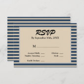 クラシックブルーストライプ額縁結婚式RSVPカード 出欠カード (正面/裏面)