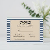 クラシックブルーストライプ額縁結婚式RSVPカード 出欠カード (スタンド正面)