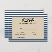 クラシックブルーストライプ額縁結婚式RSVPカード 出欠カード (正面/裏面)