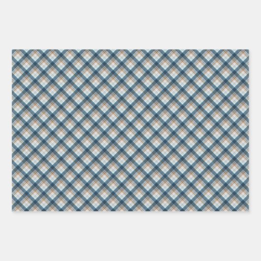 クラシックブルータ伝統的ウペベージュホワイトプレイド ラッピングペーパーシート (正面3)