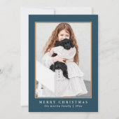 クラシックブルーチェックパターンメリークリスマスフォト シーズンカード (正面)