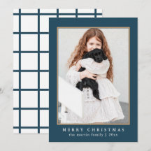 クラシックブルーチェックパターンメリークリスマスフォト