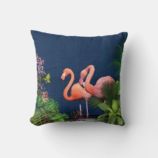 クラシックブルーピンクフラミンゴスグリーン クッション (正面)