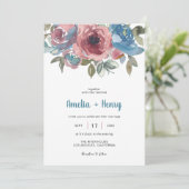 クラシックブルーピンクフローラエレガントな結婚式 招待状 (スタンド正面)