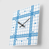 クラシックブルーファームハウスプレイドパターンオンホワイト スクエア壁時計 (傾斜)