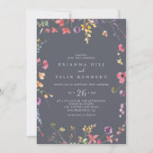 クラシックブルーフローラカジュアル結婚ズ 招待状 (正面)