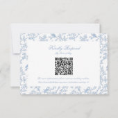クラシックブルーフローラル・トワルQRコードRSVP 出欠カード (正面)