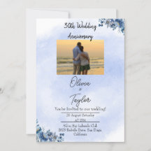 クラシックブルーフローラル 結婚記念日 招待状