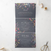 クラシックブルーフローラ結婚ズ 三つ折り招待状 (内部)