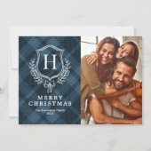 クラシックブループライドMonogram写真クリスマス シーズンカード (正面)