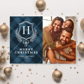クラシックブループライドMonogram写真クリスマス シーズンカード