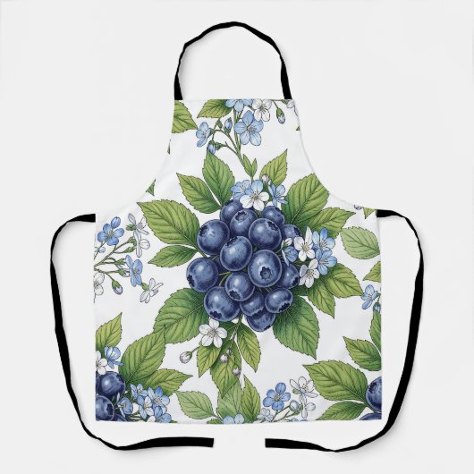 クラシックブルーベリーの花の植物画パターン エプロン (正面)