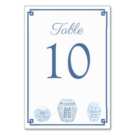 クラシックブルーホワイトウォーターカラージンジャージャー結婚ズ テーブルナンバー