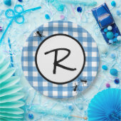 クラシックブルーホワイトギンガムアンツBBQピクニックパーティー ペーパープレート (パーティー)