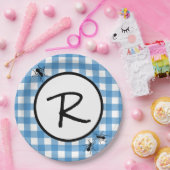 クラシックブルーホワイトギンガムアンツBBQピクニックパーティー ペーパープレート (パーティー)