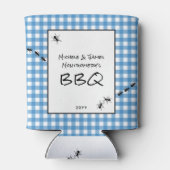 クラシックブルーホワイトギンガムアンツBBQピクニックパーティー 缶クーラー (裏面)