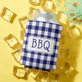 クラシックブルーホワイトギンガムパターンBBQパーティー 缶クーラー