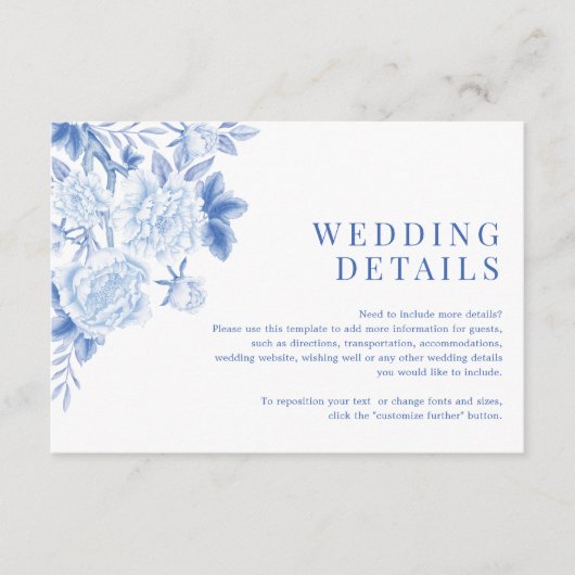 クラシックブルーホワイトチノイ結婚ズリー詳細 エンクロージャーカード (正面)