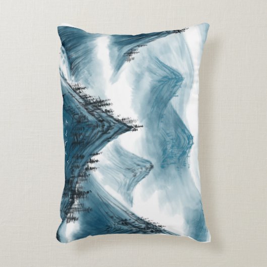 クラシックブルーホワイトチャイノアイズリー絵画ランドスケープ アクセントクッション (正面(垂直))