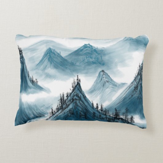 クラシックブルーホワイトチャイノアイズリー絵画ランドスケープ アクセントクッション (裏面)