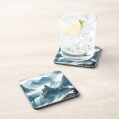 クラシックブルーホワイトチャイノアイズリー絵画ランドスケープ コースター (右側)