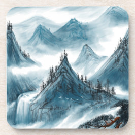 クラシックブルーホワイトチャイノアイズリー絵画ランドスケープ コースター