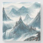 クラシックブルーホワイトチャイノアイズリー絵画ランドスケープ ストーンコースター (正面)