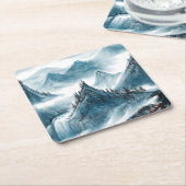 クラシックブルーホワイトチャイノアイセリーマウンテンランドスケープ スクエアペーパーコースター (アングル)