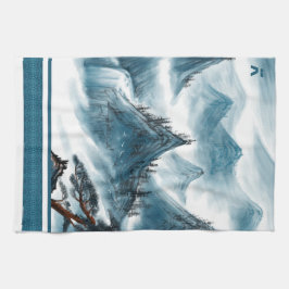 クラシックブルーホワイトチャイノアイセリー絵画山脈 キッチンタオル