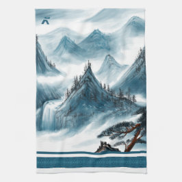 クラシックブルーホワイトチャイノアイセリー絵画山脈 キッチンタオル