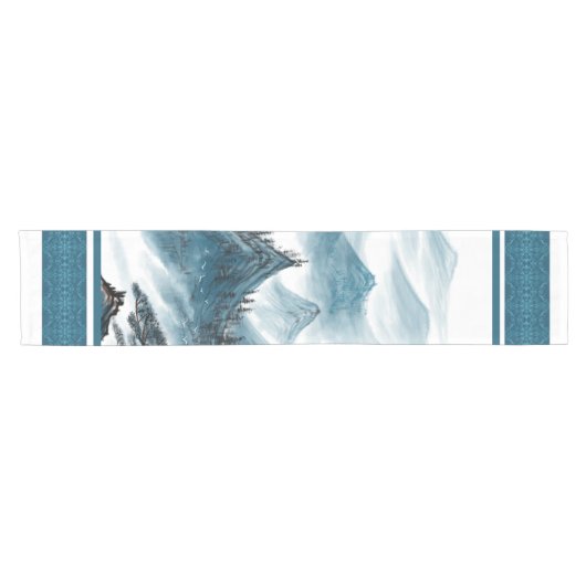 クラシックブルーホワイトチャイノアイセリー絵画山脈 ショートテーブルランナー (横)