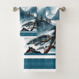 クラシックブルーホワイトチャイノアイセリー絵画山脈 バスタオルセット