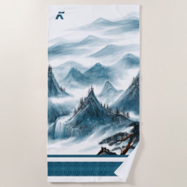 クラシックブルーホワイトチャイノアイセリー絵画山脈 ビーチタオル