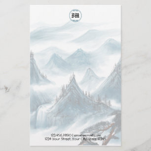 クラシックブルーホワイトマウンテンビューレターヘッド 便箋