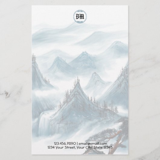 クラシックブルーホワイトマウンテンビューレターヘッド 便箋 (正面)