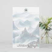 クラシックブルーホワイトマウンテンビューレターヘッド 便箋 (スタンド正面)