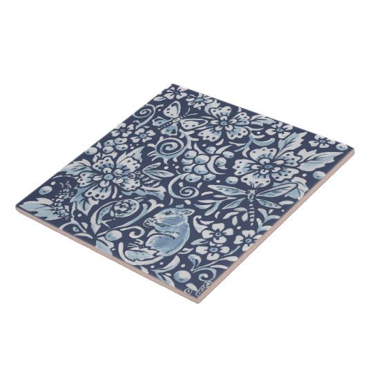 クラシックブルーホワイト華美アニマルフォレストフローラ タイル (側面)