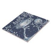 クラシックブルーホワイト華美フクロウ森林ナイトアート タイル (側面)