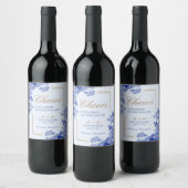 クラシックブルーホワイト金ゴールドフローラChinoiserie結婚の ワインラベル (ボトル)